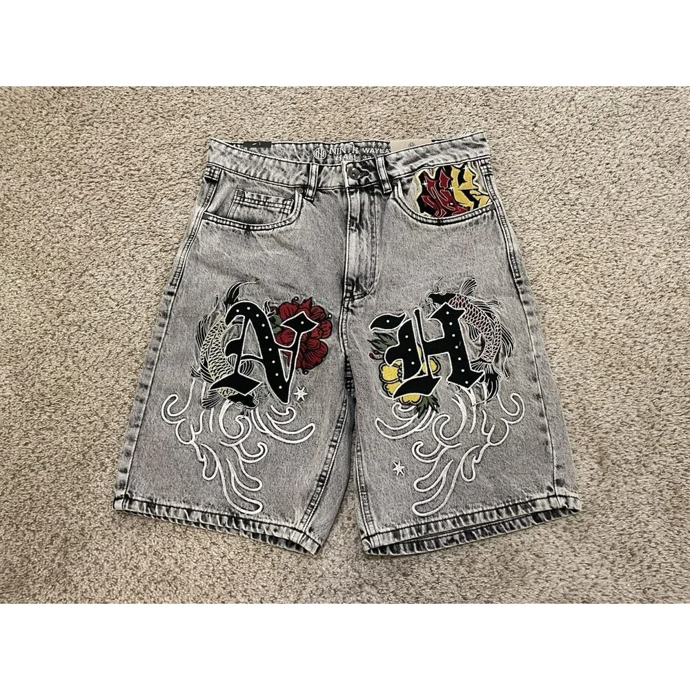 Ninth Hall Waylay Black Denim Shorts Mens Womens Unisex Size 32 NEW